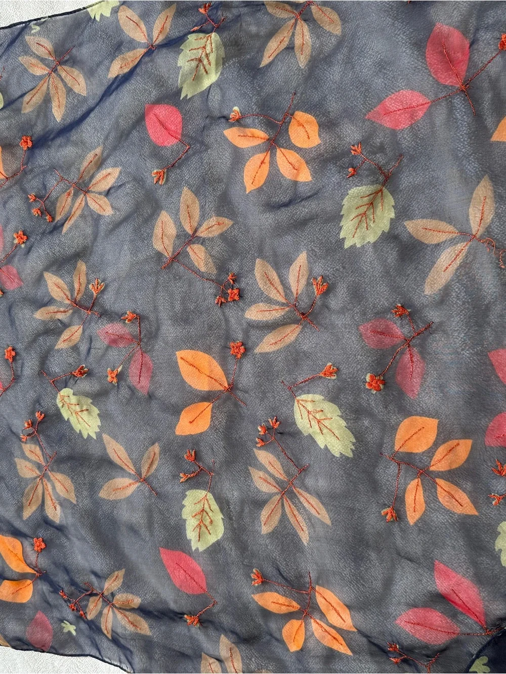 Vintage Echo Fall Leaves Embroidered Square Neck Scarf 21